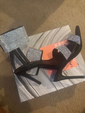 Jeffrey Campbell Black Heels with Silver Rhinestone Straps